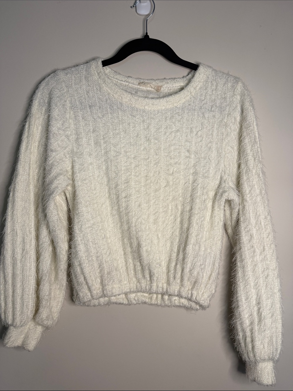 Altar'd State Cream Fuzzy Crewneck Sweater